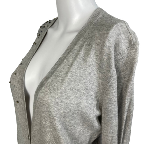 Ann‎ Taylor LOFT Cardigan Womens LP Petite Gray Cotton Wool Sequin V-Neck - Picture 2 of 11